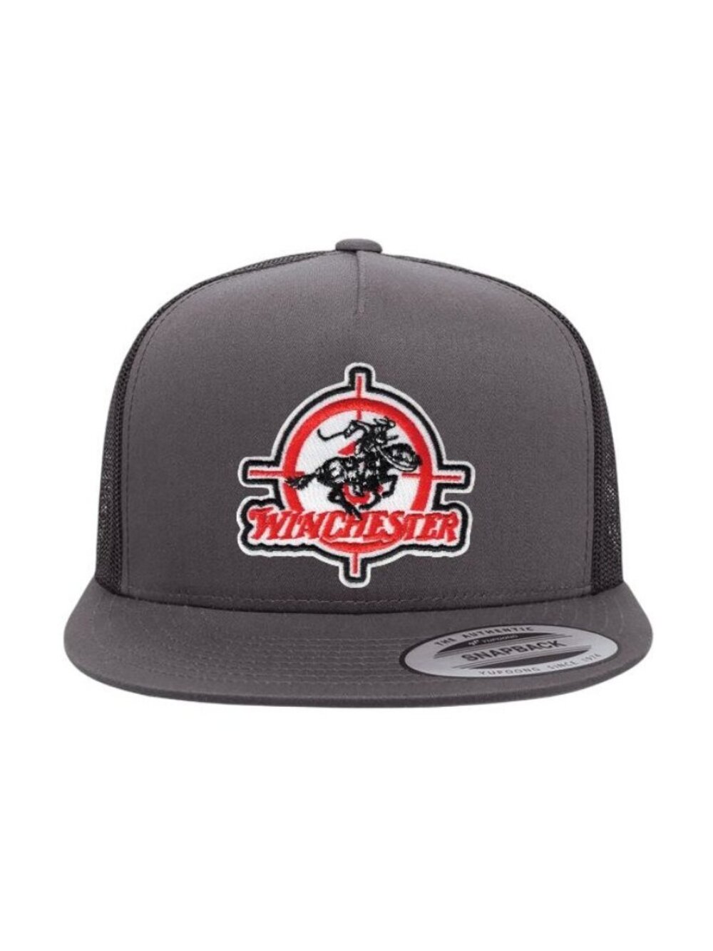 Winchester YP Flat Bill Trucker Hat Mesh Back Snapback Charcoal/black
